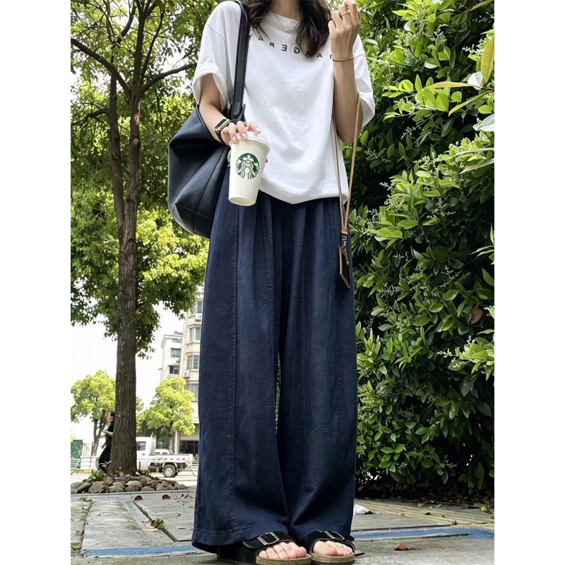 Quần short nữ cạp cao dáng rộng chất liệu cotton mềm mại — Xanh lông mòng đen, màu trắng chi tiết 5