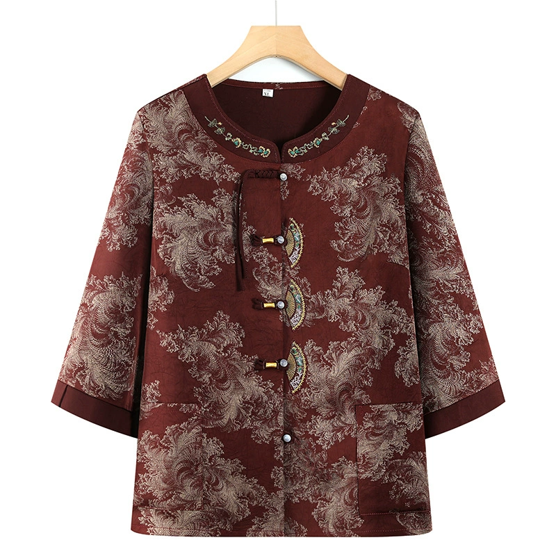 Новая рубашка бабушки в китайском стиле, кардиган средней длины для мамы, летнее платье, тонкий топ для женщин среднего и пожилого возраста, рубашка для пожилых людей.