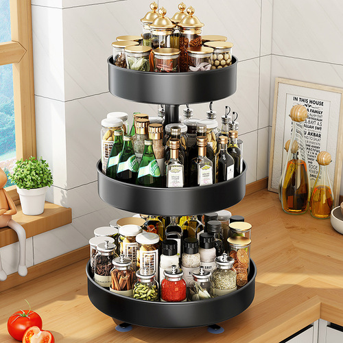 Kitchen rack spice rack household spice storage box multi-functional 360-degree rotating floor-standing storage rack
