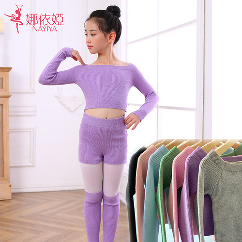 Children's dance sweater gray practice clothes girls style knitted outer spring and autumn new shawl dance small coat