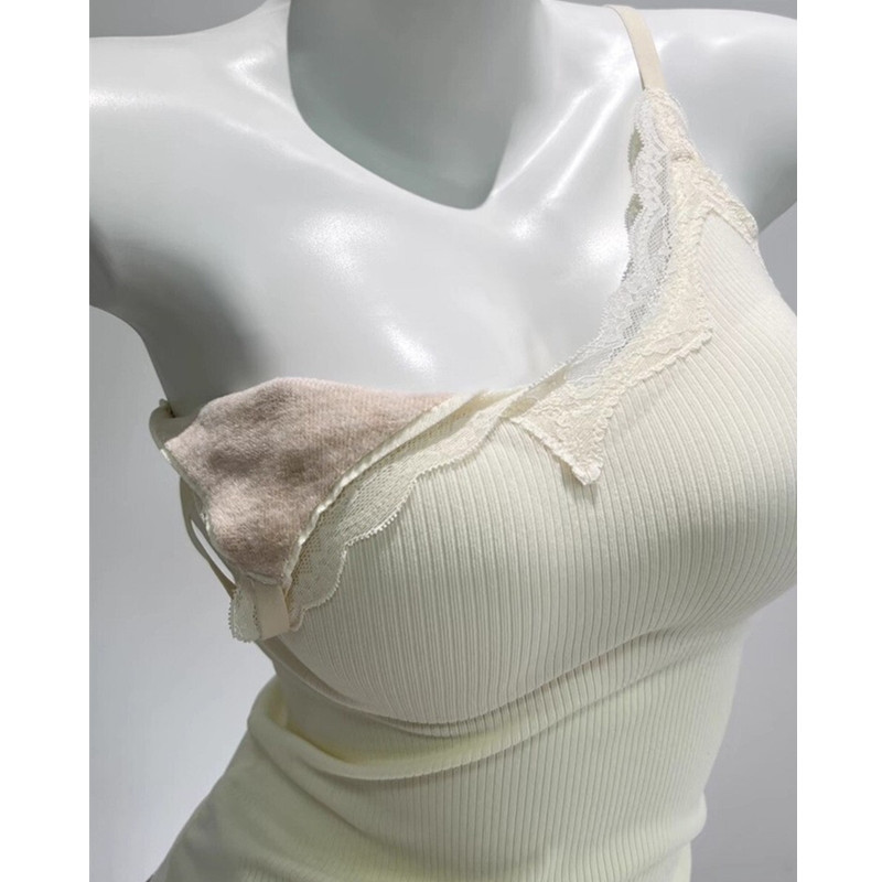 Autumn and Winter Cashmere Silk Thermal Camisole for Women with Chest Pads and Fixed Cups, Slim Fit Thermal Underwear for Women
