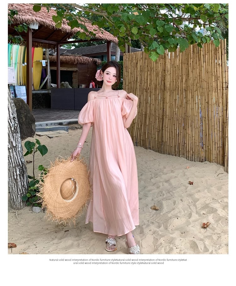 Off Shoulder Short Sleeve Vacation Dress For Summer Holidays_voghion.com