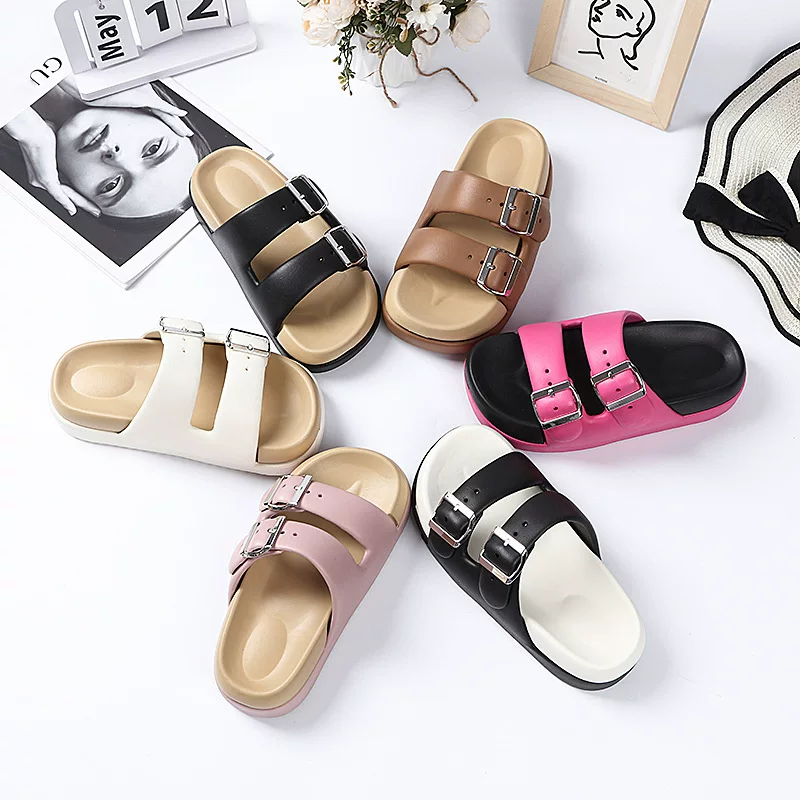 Летние тапочки, металлическая универсальная обувь, высокая платформа слайд для отдыха, корейский стиль