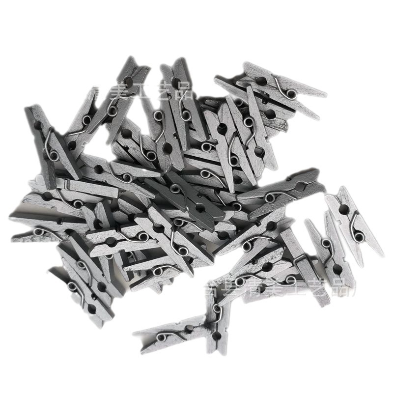 Clip de madera de 25mm Clip de madera blanco/plateado/colorido Clip de madera decorativa de madera de bricolaje 100 piezas en un paquete