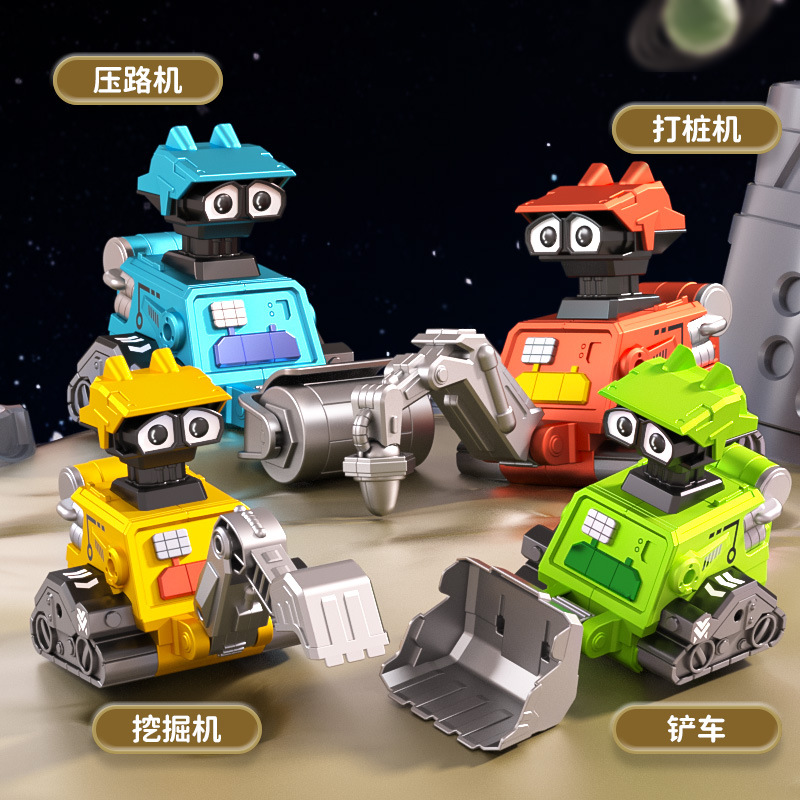 Juguetes transfronterizos para niños al por mayor puesto de prensa inercia Tire hacia atrás ingeniería vehículo robot juguete coche traje