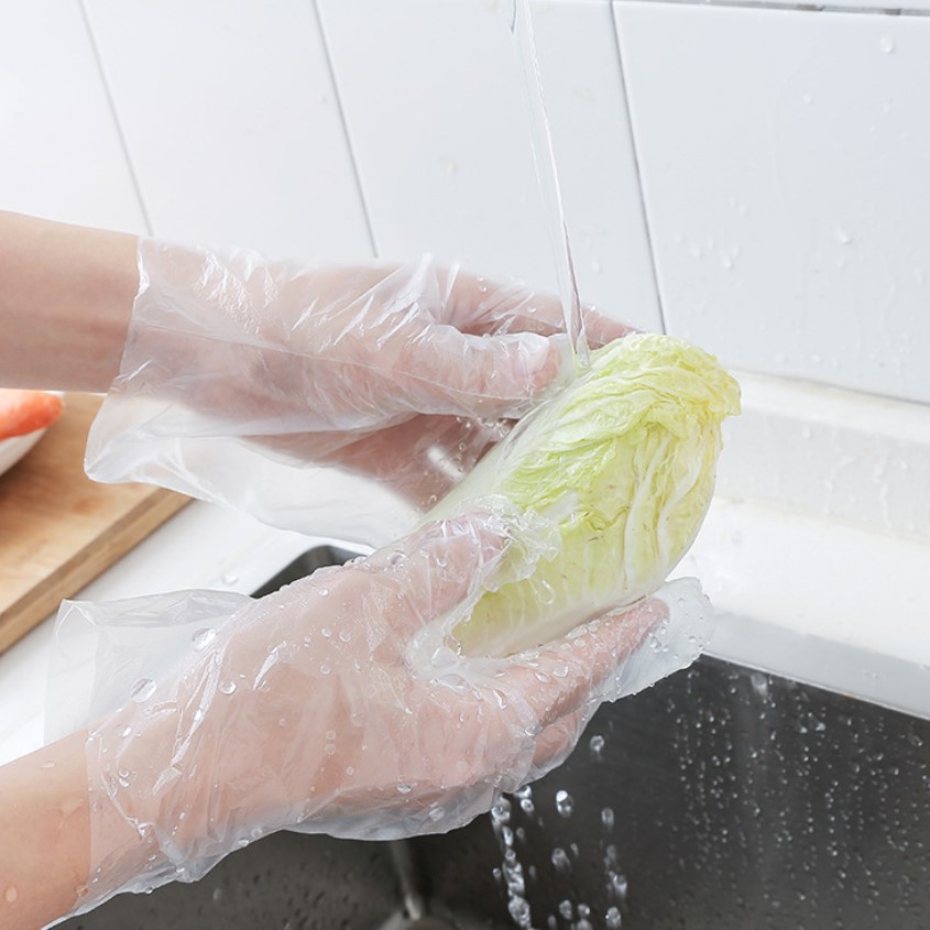 防油餐饮食品级塑料手套100只装一次性外卖烧烤炸鸡龙虾透明手套