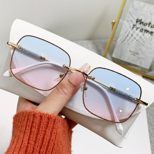 New gradient color square frame with accessories fine glitter INS style fashionable gradient color sunglasses for men and women