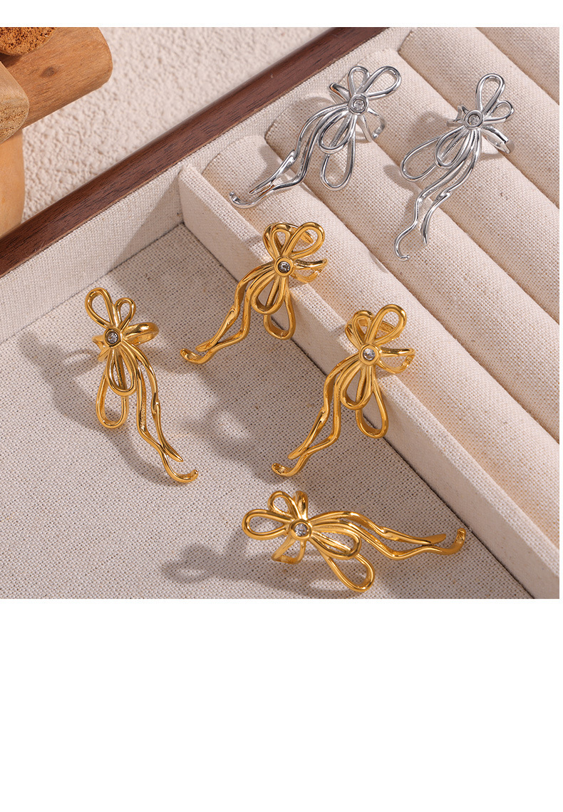 Women's Gender IG Style, Simple Style Style PVD Coated Real Gold Plated Bow Knot Titanium Steel IG Style Simple Style Waterproof Non Tarnish Ear Cuffs