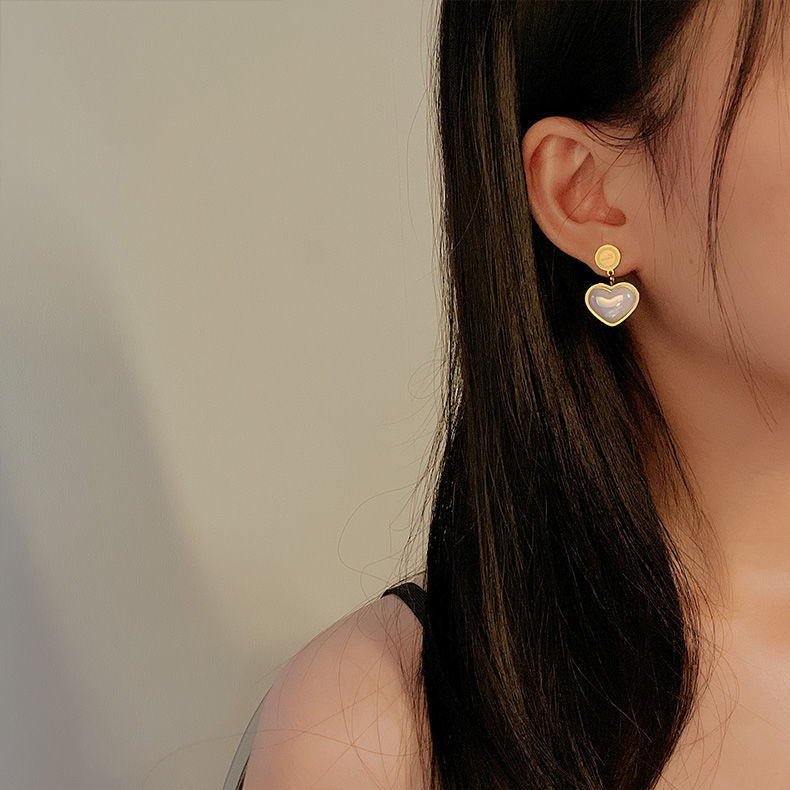 Fashion Heart Shape Titanium Steel Inlay Pearl Earrings Necklace