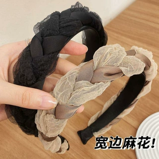 2024年新款网红欧根纱链条发箍压发卡气质麻花辫高颅顶头箍女头饰
