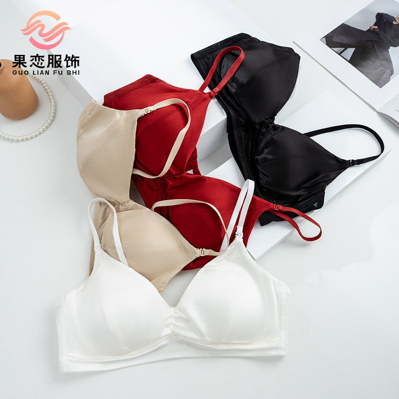 Guolian Silk Ultra-Thin Pleated Push-Up Bra 19 Mumi Mulberry Silk Stretch Satin French Triangle Cup Bra