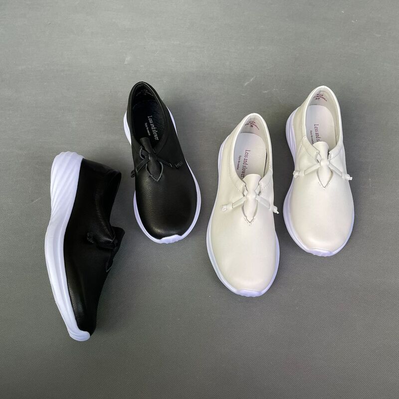 Cloud Feet Sense Light Bottom Cowhide Casual Women's Shoes Walking Shoes Daily Travel Shoes Round Toe Pure Black Full Leather Flat Heel Low Top