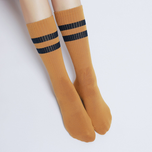 [Manufacturer's new model] Autumn and winter terry thickened calf yoga socks two-striped anti-slip cotton socks foreign trade cross-border hot sale