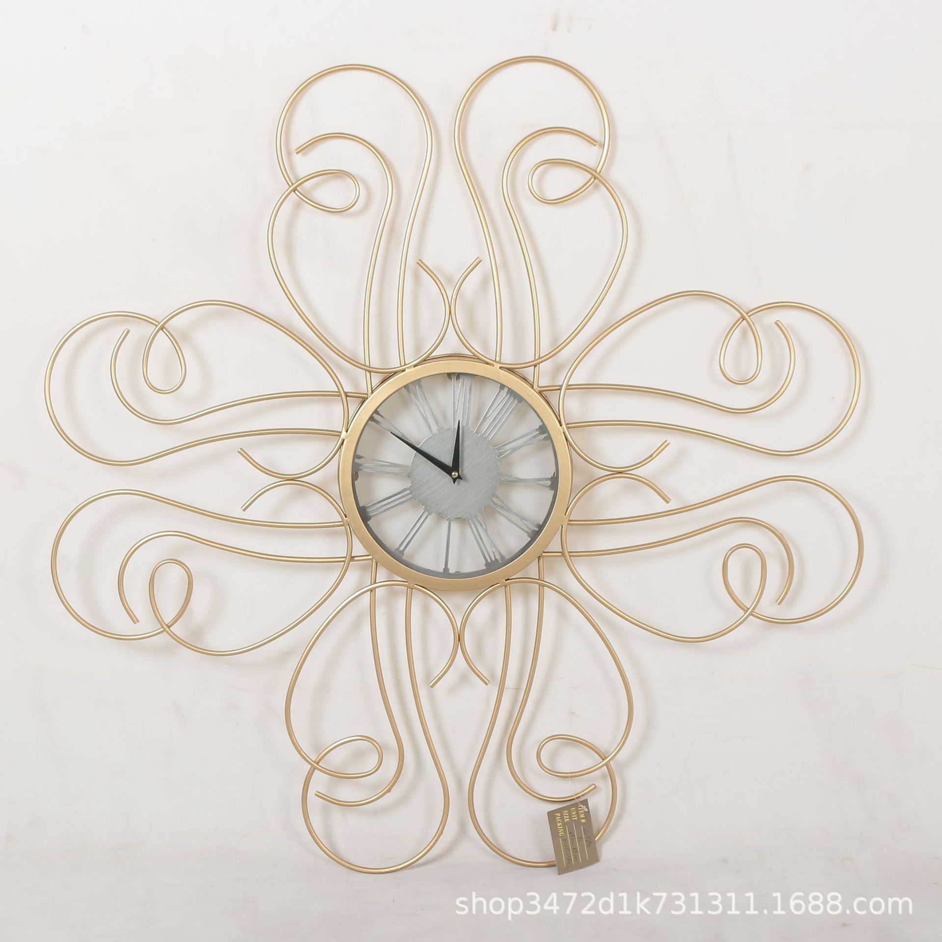 客厅玄关背景轻奢铁艺金色静音挂钟 跨境大尺寸挂壁装饰墙钟墙饰