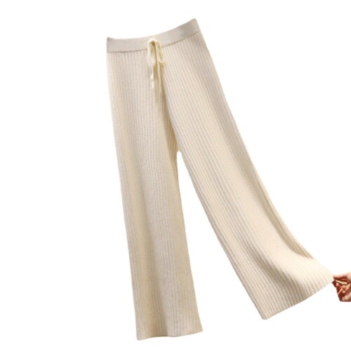 Women's Autumn/Winter New Arrival High-Waisted Flowy Loose Floor-Length Straight Leg Wide Leg Knit Pants for Casual Wear