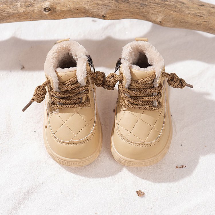 Children's leather boots 2024 winter new style plus velvet and…