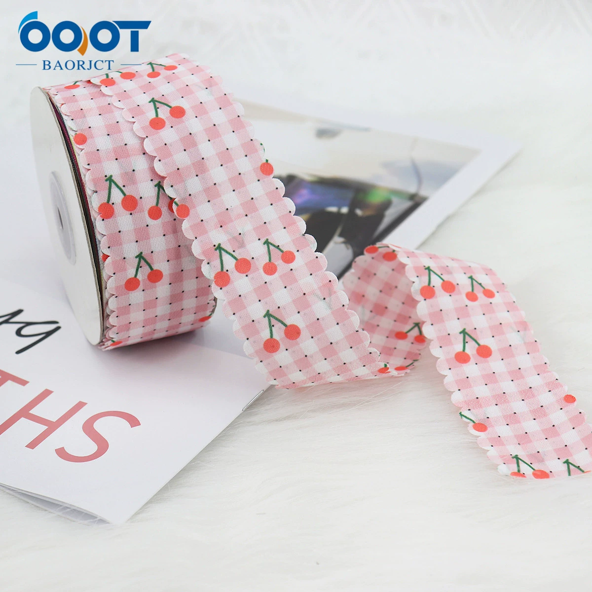 Horizontal vertical spotted spotted cherry printed webbing DIY bow hair