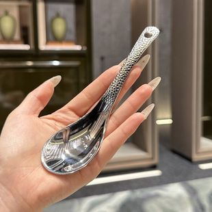 Q Stainless Steel Court Earl Spoon Hammer Pattern Series Household Children's Spoon Dessert Spoon Spoon Hotel Thickened Soup Spoon