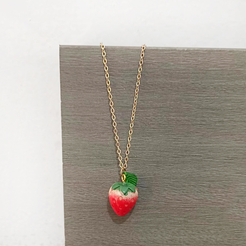 6g Weight Earrings, Necklace Classification 1 Piece, 1 Pair Quantity Daily, Street Occasion Resin Material Strawberry Pattern Women's Gender Fruit Design Cute, Sweet Style Cute Sweet Strawberry Resin Fruit Women's Earrings Necklace 6