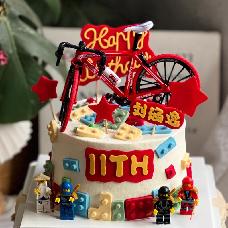 Children's Building Blocks Ninjago Cake Decoration Road Bicycle Building Block Doll Boy Birthday Party Dress up