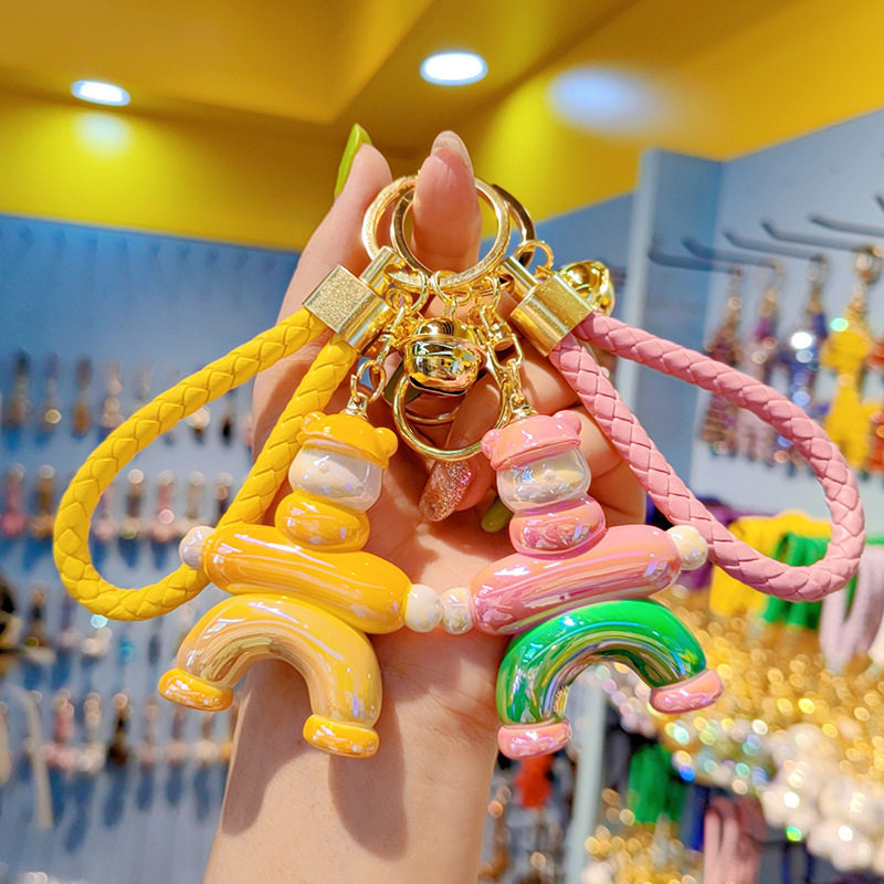 Popular electroplated colorful clay bear keychain hanging female couple key chain bag hanging cute cartoon exquisite ornaments