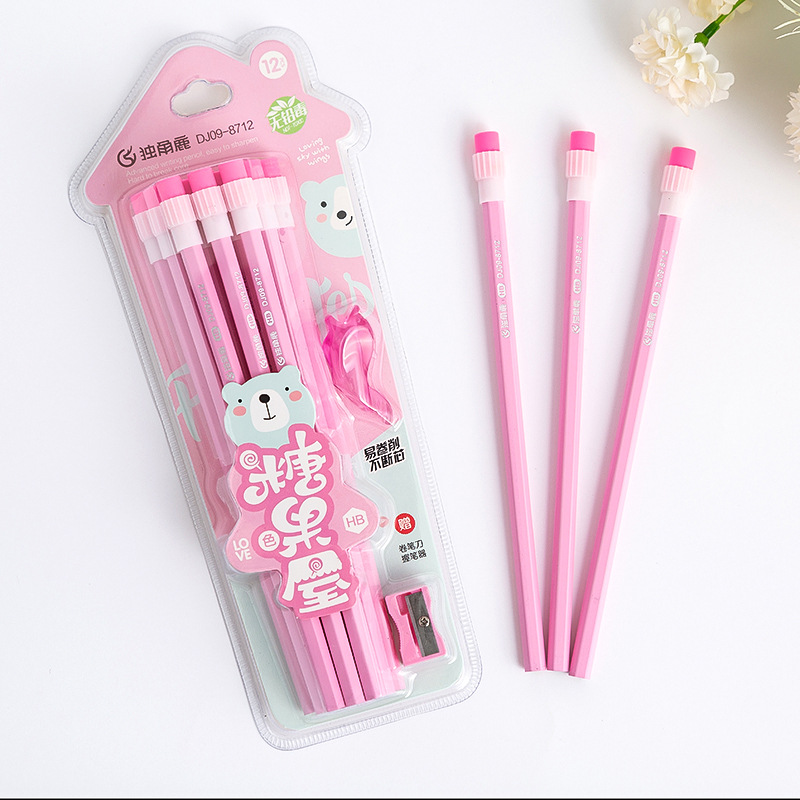 厂家自产自销小松树铅笔独角鹿系列12支大皮头糖果屋HB铅笔书写详情图2