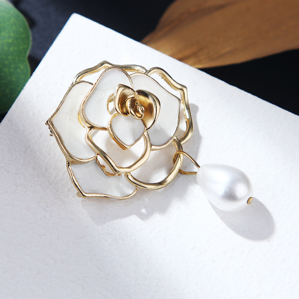 Koreanische version von tropft öl kamelie hohl anhänger perle brosche pin brosche kleidung zubehör corsage weibliche_voghion.com