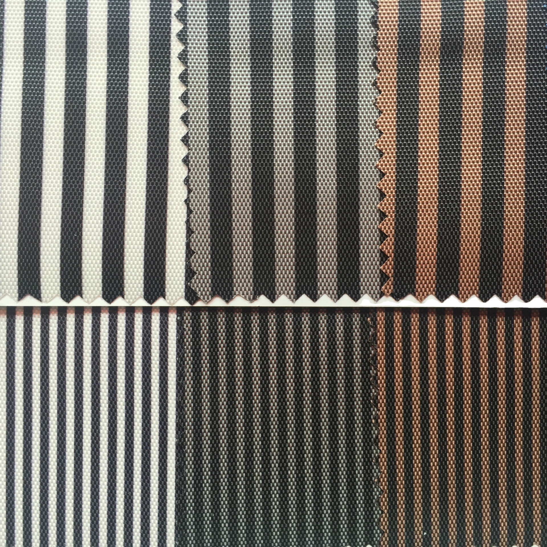 现货条纹布高密涤纶印花PU5毫米牛津条纹600D古池旅行箱包面料