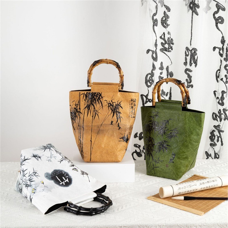 杜邦纸袋定 制高端复古风竹节茶叶防水日常通勤小众烘焙包装粽子