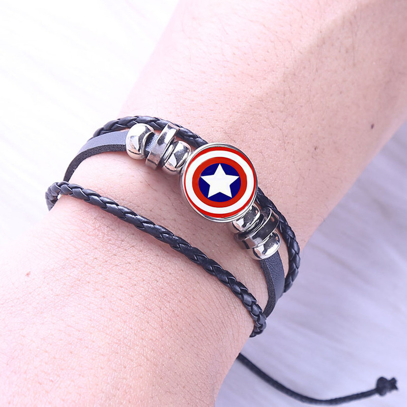 マーウィスーパーヒーローバッジアメリカのキャプテンスーパーマンスパイダーマンフラッシュマン緑の巨人宝石牛革ブレスレット|undefined