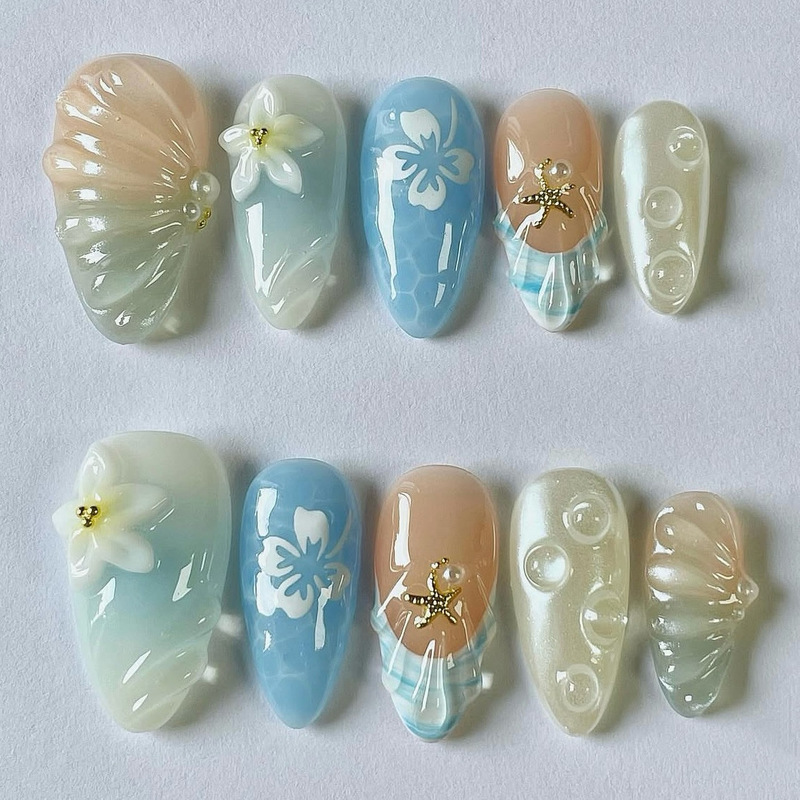 Seaside Summer Vacation Style Ins Cross-Border Export Wear Nail Art Fine Glitter Cat Eye Sweet Nail Patch