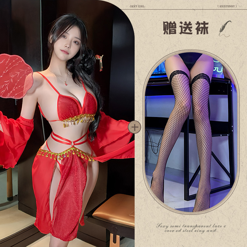 레드 + 블랙 망사 스타킹