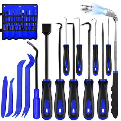 Cross-Border Hot-Selling In-Stock 4-Piece/9-Piece/11-Piece/13-Piece/17-Piece – Mühərrik tənzimləmə alətləri - dark-blue-15-piece-set-with-rotating-head-stone-detector-oxford-storage-roll-bag