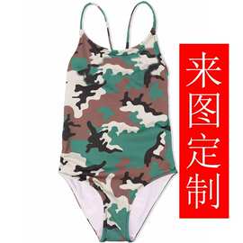 儿童男童童装女童泳衣迷彩印花连体军旅风登山服实体泳装工厂