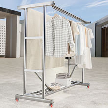 304不锈钢晾衣架落地家用阳台室外晾衣双杆晾挂晒被子防风可移动