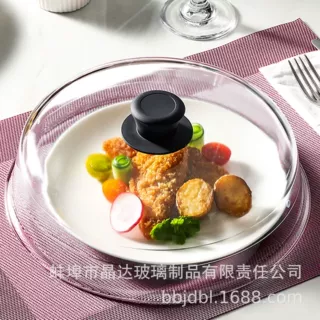 微波炉防溅盖定制打孔高硼硅玻璃盖微波炉防溅盖透明圆形菜罩带透