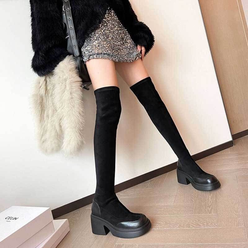 European and American fashion super long over-the-knee boots Women's bag thigh slimming platform muffin boots high high heel stretch thin boots
