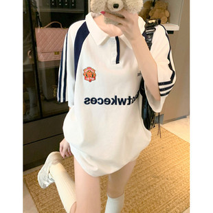 Q1E Snowflake Beaded 220g Short Sleeve T-Shirt Summer 2025 New Trendy Embroidered Floral Polo Collar Top Plus Size