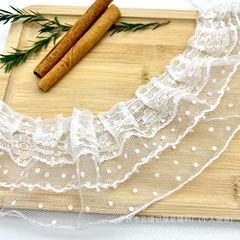 三层8cm蕾丝波点狗牙边工字褶花边洛丽塔童装头饰鞋帽婚纱diy窗饰