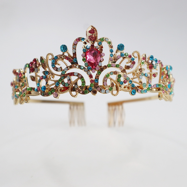 Tocados de Corona Europeos y Americanos, Accesorios para el Cabello de Novia de Aleación a la Moda, Diadema de Corona de Cristal para Fiesta, Lujosa