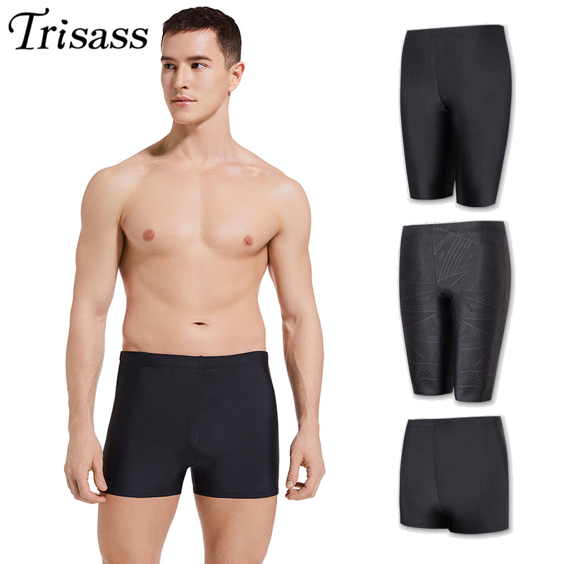 Trisass new men's five swimming trunks plus size boxer shorts printing professional quick-drying beach surfing breathable