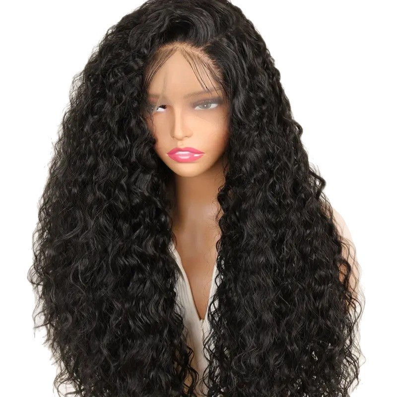 Peluca sintética rizada pequeña con encaje frontal, extensiones de cabello afro africano, tamaño promedio, onda corporal, cobertura de cabeza larga y rizada._voghion.com