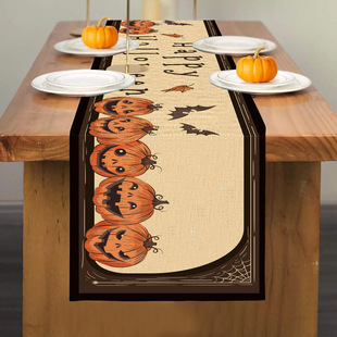 Cross-Border Halloween Original Atmosphere Imitation Linen Table Flag Creative Halloween Pumpkin Thanksgiving Restaurant Decoration Tablecloth