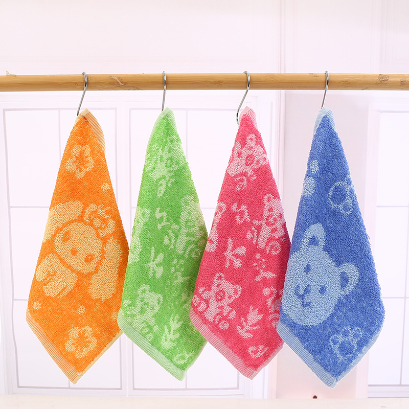 Cotton Absorbent Face Wash Small Square Towel 25*25 Jacquard Hand Towel Kindergarten Kidsren Cartoon Gift Wholesale