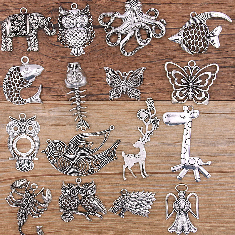 15 DIY alloy jewelry with vintage animal pendant owl giraffe elephant butterfly necklace accessories