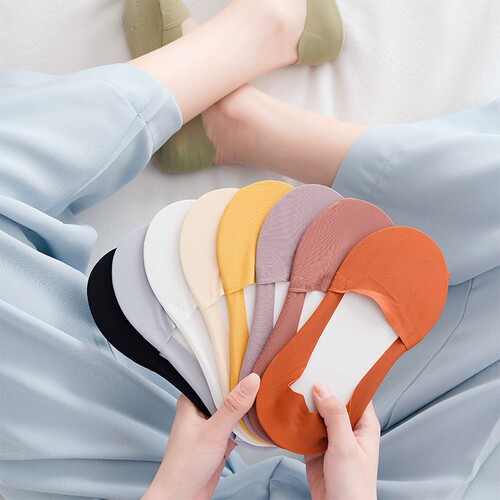 Women's Large Size Socks, Ship Socks for Women, Light Mouth Invisible Ice Silk Summer Thin Model Breathable Silicone Non-Slip Anti-Odor Pure Cotton Socks