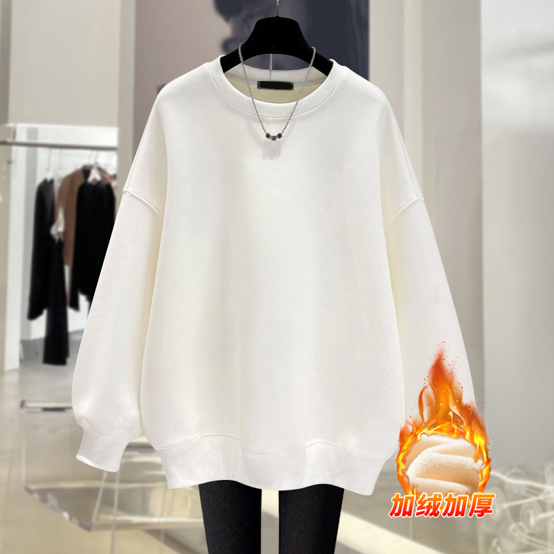 丸首にベルベットをつけて長袖のセーターを厚くした2023秋冬の新型韓国版の新しい内外にtシャツの女性の潮をかける