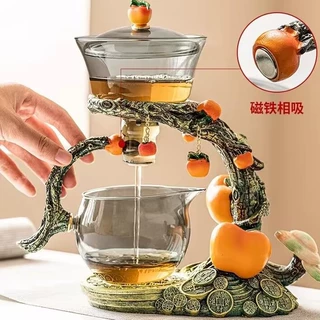家用功夫茶杯磁吸茶壶懒人冲茶器定制柿柿如意玻璃自动茶具套装