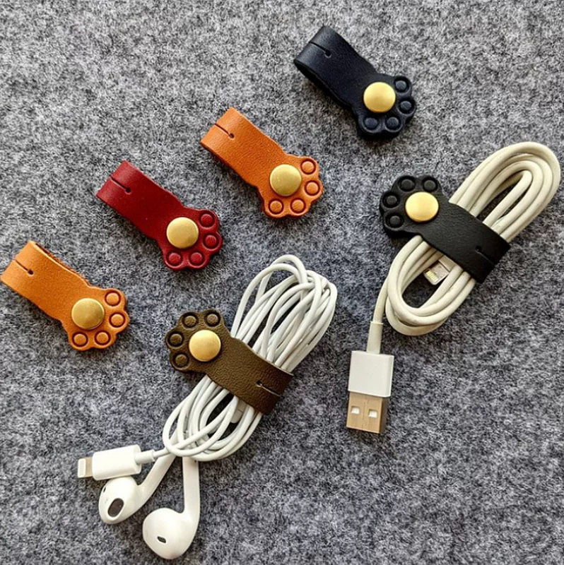 Очаровательные кошачьи когти коры головок наушники-намотчик USB-кабель хаб Разные провода хранения кожаные пряжки