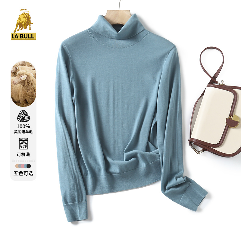 Machine-washed worsted Puyuan cardigan women 16G delicate turtleneck sweater women autumn and winter base sweater women HN659